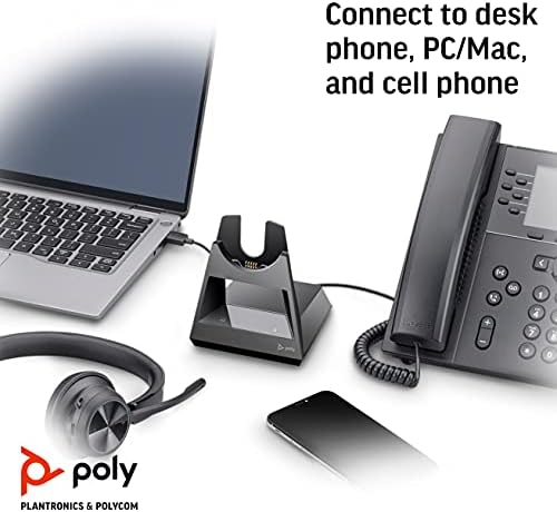 Poly - Voyager Office Base - Compatível com fones de ouvido Voyager Focus 2 e Voyager 4300 UC Series - Conecte -se ao PC/Mac, Deskphone e Telefone celular