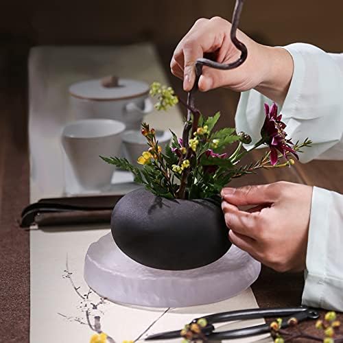 Kit de arranjo de flores wandic, panela de plantador de cerâmica de seixos pretos com 4 cm de flor Kenzan Flower Pottery