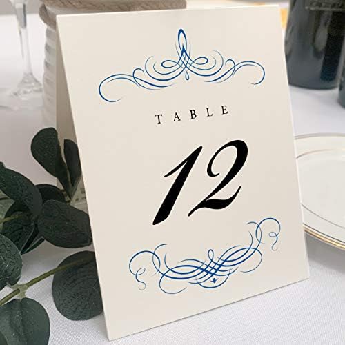 Números decadentes de mesa de casamento, champanhe, azul royal, 1-20, dupla face, barraca ou uso em um suporte, ótimo para festas