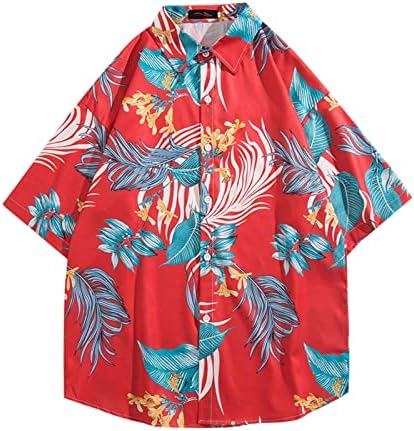 Camisas de verão para homens camisa retrô de manga curta masculina e feminina Camisa de praia Botão de manga comprida