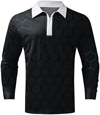 ZDDO 2022 Novas camisas de pólo masculas, manga comprida 1/4 zíppe de golfe de golfe rua 3d Impressão digital Designer casual
