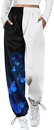 Calças de moletom altos bolsos esportivos calças femininas impressão de canto inferior calças esportivas