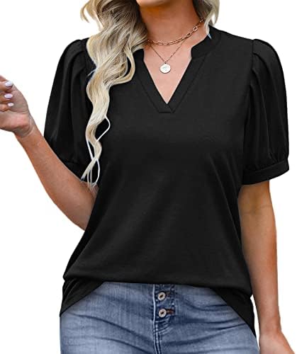 Camisas femininas com tamas de manga de feminina plissada feminina Tops de verão V camisetas de pescoço tampas de malha de malha