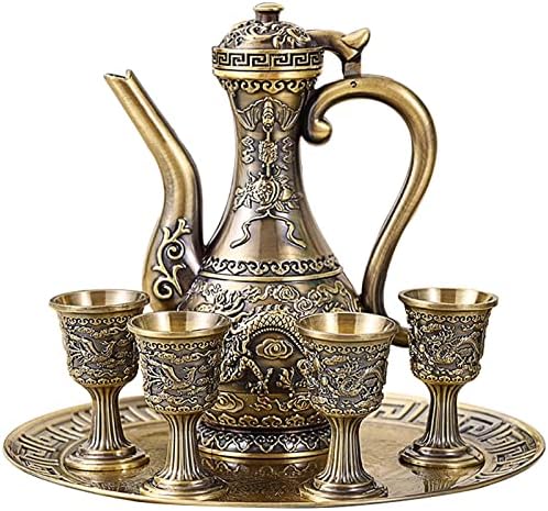 Conjunto de chá de chá turco vintage e xícaras, serviço de chá, incluindo 4 xícaras de metal e bandeja de chá para decoração