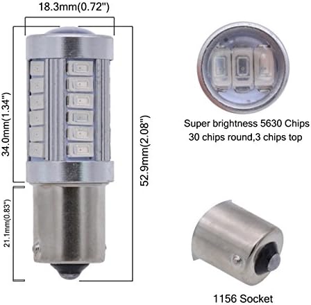 Katur 10-Pack Blue Super Bright 950LUMS 1156 BA15S 1141 1073 1095 1003 7506 Base 33 SMD 5050 Substituição de LED para incandescência