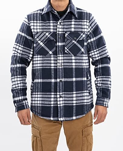 Zenthace Men's Sherpa forrado jaqueta de camisa de flanela, jaqueta de flanela xadrez de mangas compridas, botão de snap