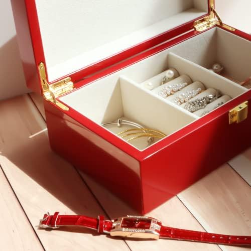 Caixa de armazenamento de jóias de madeira de Sanzie de veludo macio de tinta de alto brilho para jóias seniores. Presente lindo