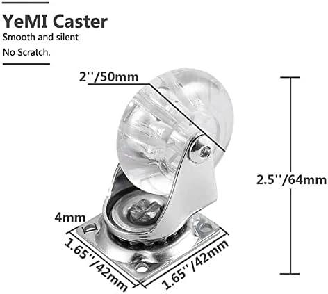 NHOSS 2 polegadas giratórios giratórios rodas de galhas de gola pesada para móveis Crystal Clear Poliouretano Rolling Castors com 2pcs