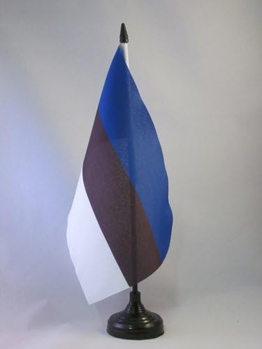 AZ FLAND ESTONIA TABELA BANDO 5 '' x 8 '' - Bandeira da mesa da Estônia 21 x 14 cm - Beck de plástico preto e base