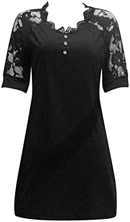 Vestido de camisa de camiseta feminina de feminino mini vestido de manga curta um vestido de túnicos de linha feminino de renda feminino fit & flare blank vestido
