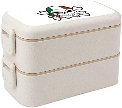 Itália Pirateflag Skull Double empilhável Bento lancheira reutilizável recipiente de almoço com utensílios para jantar