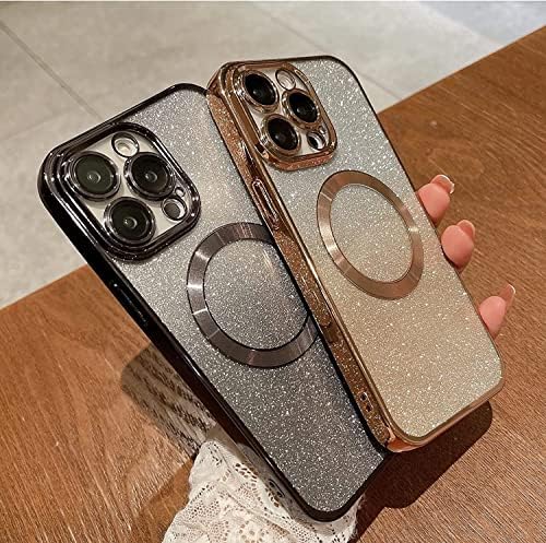 Misscase Compatível com o iPhone 14 Pro Max Case Magsafe, Proteção Glitter Magnetic Case com lente de câmera Protetor Elegante Tampa anti-arranha para iPhone 14 Pro Max Gold