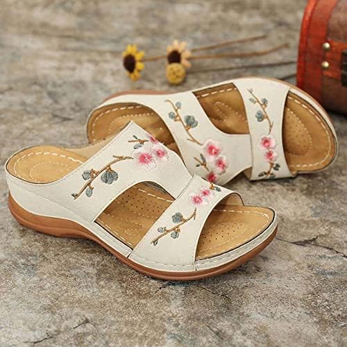 Flippers bordados para férias de férias de férias de praia Sandálias Sandálias de cunha com sapatos de suporte de suporte de