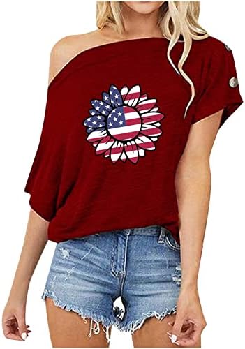 Camiseta patriótica americana para mulheres bandeira americana fora da camiseta de ombro quarto de julho USA Stars Stripes Tops Blouse