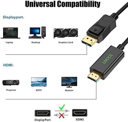 UVOOI DisplayPort DP para cabo HDMI 6 pés 5-Pack, displayPort para HDMI Display Monitor Adaptador Macho masculino Male com o cordão-ouro