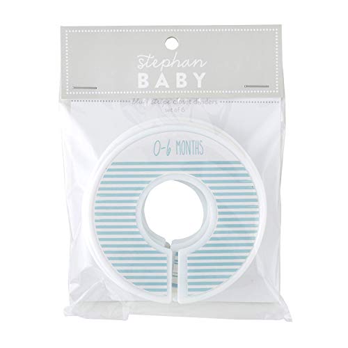 Marcas criativas Stephan Baby Closet Rod Divishers para roupas de tamanho infantil e criança, listra azul e branca, conjunto de 6