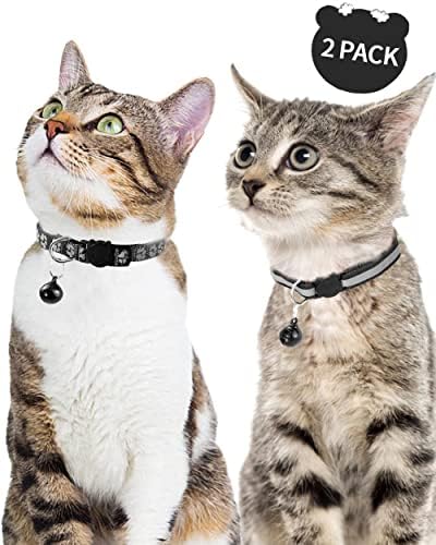 Taglory Reffortive Cat Collars Breakaway com Bell, 2-Pack Girl Boy Pet Kitten Collar Ajustável 7,5-12,5 polegadas, preto