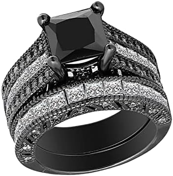 2 em 1 feminino vintage preto anel de diamante de noivado anel de margem do anel de amiga