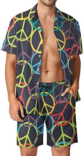 Paz de paz colorida Roupa de 2 peças de peças masculinas Button Hawaiian Camisa de manga curta e ternos de shorts