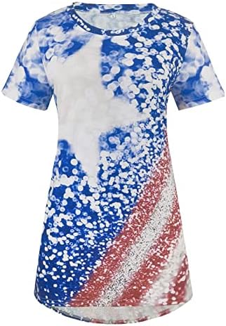 Camisas patrióticas para mulheres bandeira dos EUA Summer Summer Manga curta o pescoço túnicas estrelas listradas listradas de férias