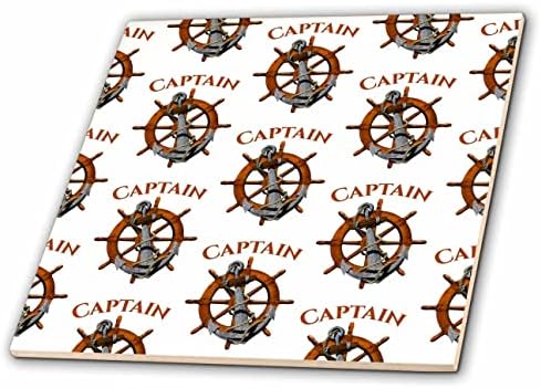 3drose Capitão náutico padrão de âncora de navio e leme no mapa de vela. - Azulejos