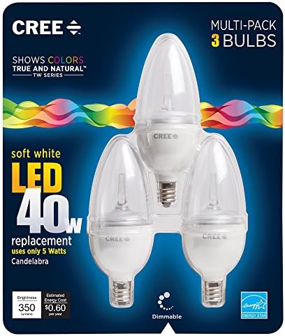 Cree BB13-03527OMC-12DE12-1C600 TW SERIA 40W CANDELABRA CANDELABRA LUZ DE LED DIMMÁVEL DE CANDELABRA, LUZ