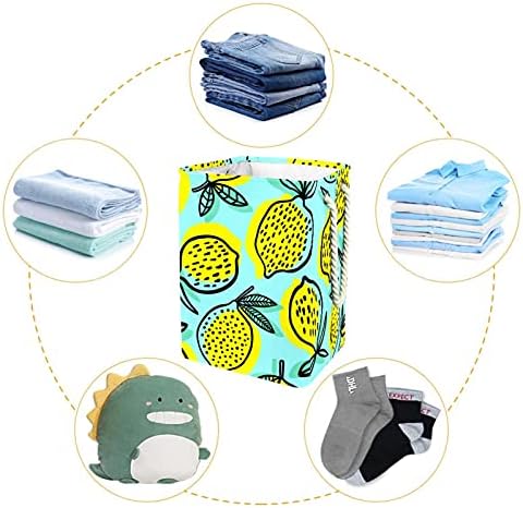 Cesta de lavanderia de limão azul deyya com alças cestas dobráveis ​​de lavanderia embutida com suportes destacáveis ​​Organização