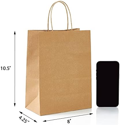 Sacos de presente de papel nymvp com alças, 50pcs kraft de papel sacos 8x4.25x10.5 sacos de presente a granel, sacos de