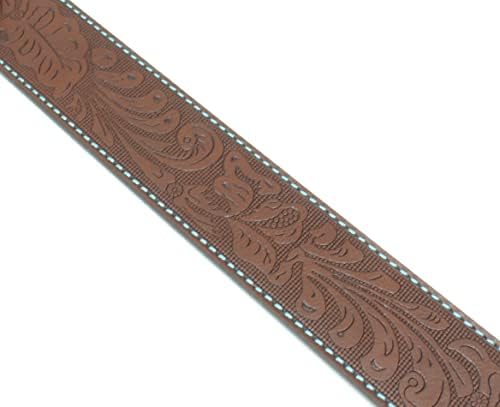 BC Belts Correia de couro com costura de cerceta e rolagem ocidental em relevo 1,5 de largura com snaps