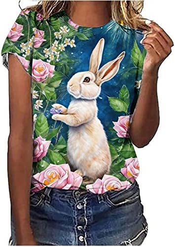 Camas para mulheres, verão, Camisa de coelho de coelho da páscoa de páscoa de páscoa de páscoa de manga curta