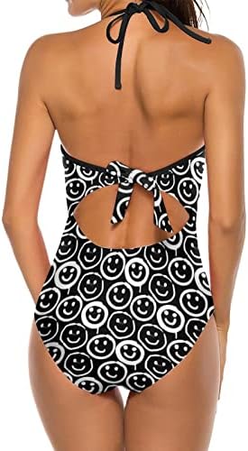 Trendy Endless Smiley Womens One Piece Swimsuit V Neck Athletic Swimwear