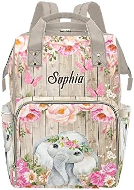 Hat chapéu de flor Elephant Nursing Baby Bag Bag Sacos de fraldas com nome Custom personalizado Mummy Mummy Backpack Gifts