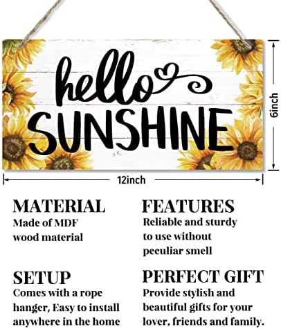 Hello Sunshine Sign Decor, penduramento de madeira decorativa em casa decorativa, sinal de arte de parede de madeira impressa,