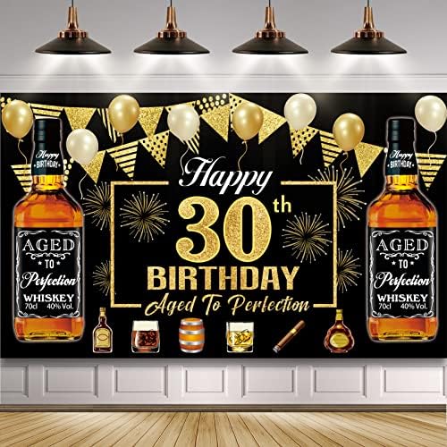 Whisky feliz 40º aniversário decorações de festa para homens, ouro preto envelhecido com perfeição 40 anos de festa de aniversário, uísque com tema de alegria e cerveja temática