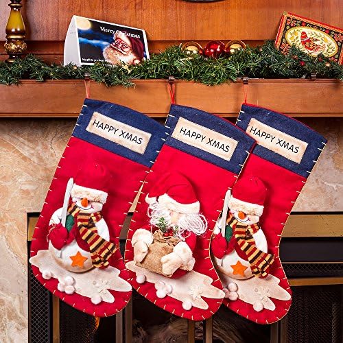 Meias de Natal Imperial Home, decoração fofa de férias, titular de brinquedos do Papai Noel, Papai Noel, rena e bonecos de neve, decorações de festas de natal, decoração para lareira, conjunto de 3 PCs, 18