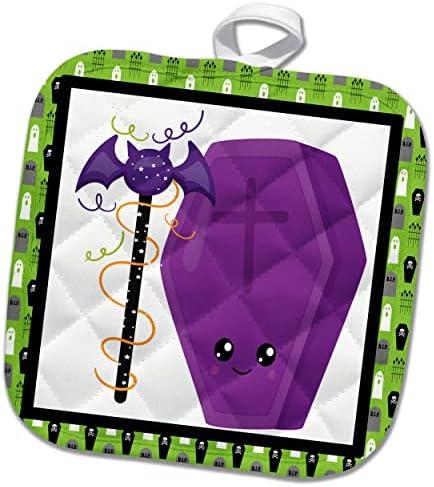 Varinha de morcego de Halloween 3drose e design de caixão roxo - Potholders