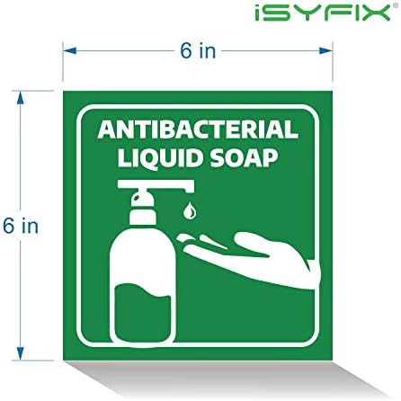 Isyfix Hand Wash Sapat Sign Setes - 4 Pack 6x6 polegadas - Vinil auto -adesivo premium, Mãos de sabão de lavagem, laminadas para