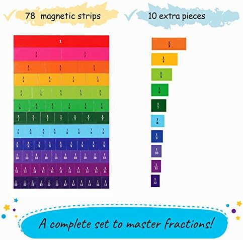 Simply Magic 166 PCS Tiles de fração magnética e círculos de fração - manipuladores de matemática para o ensino fundamental -