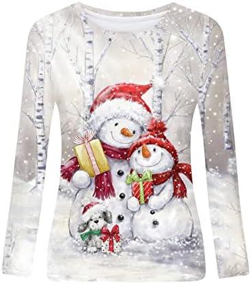 Feliz Natal Camisas para mulheres fofas engraçadas de manga longa de natal rena gráfica imprimir t-shirt blusa de camiseta