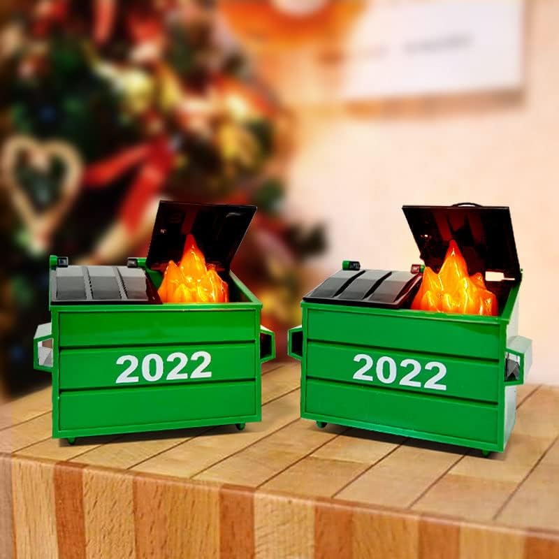 2022 Dumpster Fire Ornament, está tudo bem, presente engraçado para colegas de trabalho com luzes LED, ornamentos