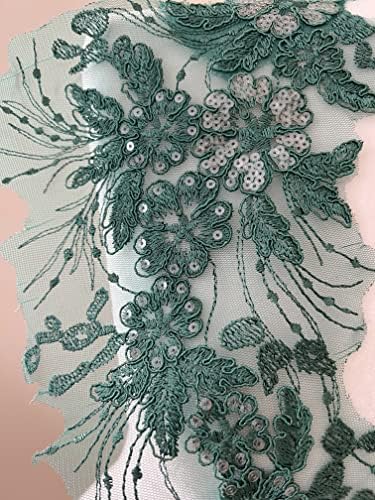 Pepperlonamente 1 par de lacas de laca Flor Sew On Bordoused Lace Applique Wedding Dress Dress Dishest Diy Patch Clothing Acessórios, 16,5 x 8 polegadas, verde
