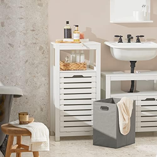 Haotian BZR67-W, armário de lavanderia de banheiro branco com cesta, cesto de roupa de lavanderia, unidade de armário