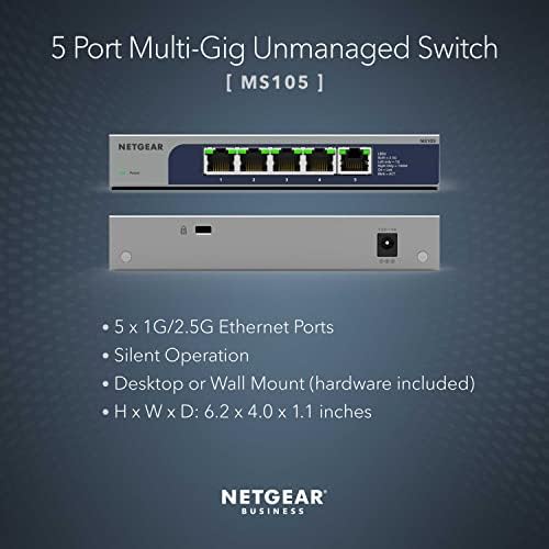 NetGear 5 portos de comutação de rede não gerenciada Ethernet-com 5 x 1g/2,5g, mesa de mesa ou montagem na parede e proteção limitada ao longo da vida