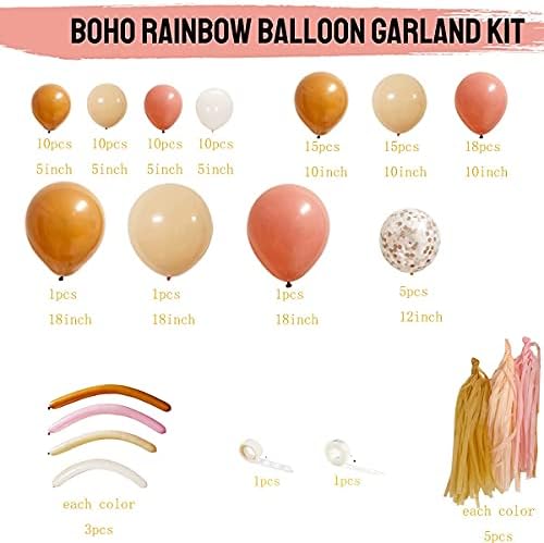 Kit de arco de guirlanda de balão de arco -íris boho, rubor nude empoeirado rosa marrom branco areia longa torção kit de arco para