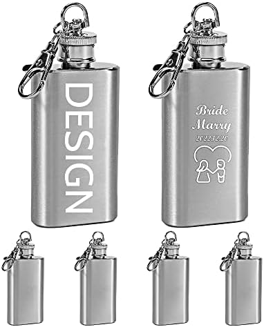 Toptie 6pcs Chave de chave de frasco personalizado, Flask personalizado de Mini Keychain, presente de casamento gravado