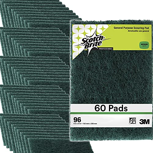 3m Scotch-Brite Scouring Pad 96, 60 almofadas, 6 ”x 9”, limpeza de fins gerais, cofre de alimentos, não atingido, 20 almofadas/caixa,