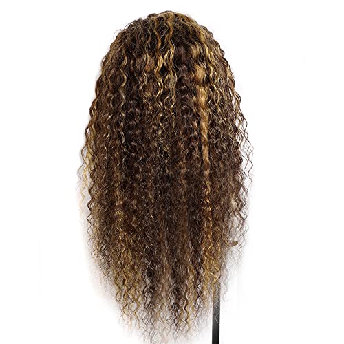 Destaque de 18 polegadas Destaque Wigs Front Wigs Humanos Cabelados Curly 4x4 Wigs de fechamento de renda pré -arrancados com cabelos de bebê 130% de densidade brasileira Gluelsss ombre loira misturada com perucas de cor marrom escura para mulheres negras