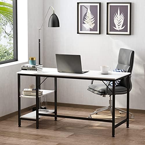 Joiscope Home Office Computer Desk, Small Study Reting Desk com plataforma de armazenamento de madeira, mesa de laptop industrial de 2 camadas com placa de emenda, 55 polegadas