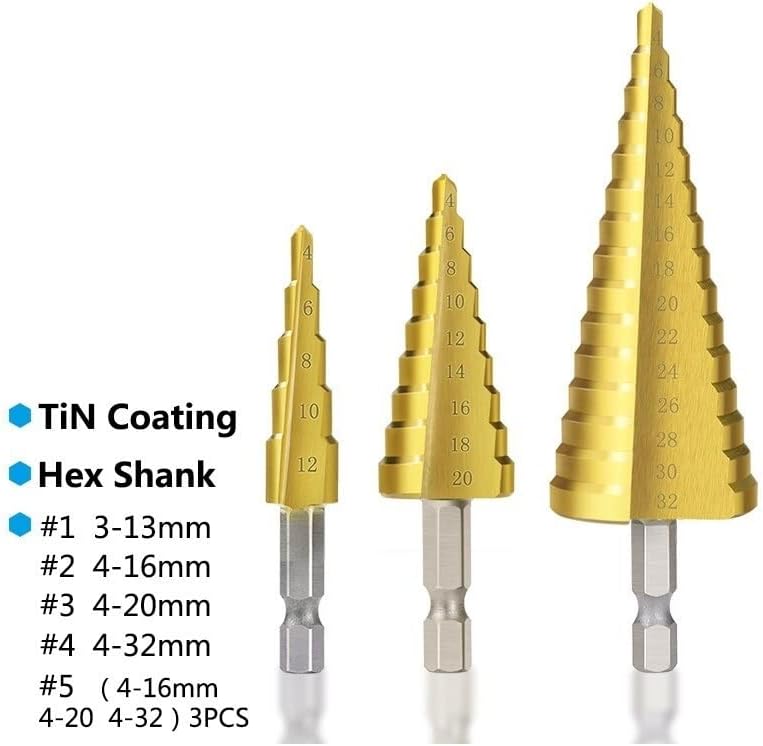 Etapa de broca Bit de broca 3-13 4-12 4-20 4-32mm Conela revestimento de madeira de metal de madeira Drills de metal 1pcs bits