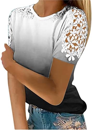 Tops de verão femininos 2023 moda de camiseta impressa renda de mangas curtas blush rount round coletor casual tops